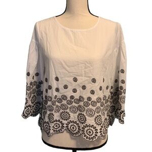 Neiman Marcus Cotton Bell Sleeve Blouse